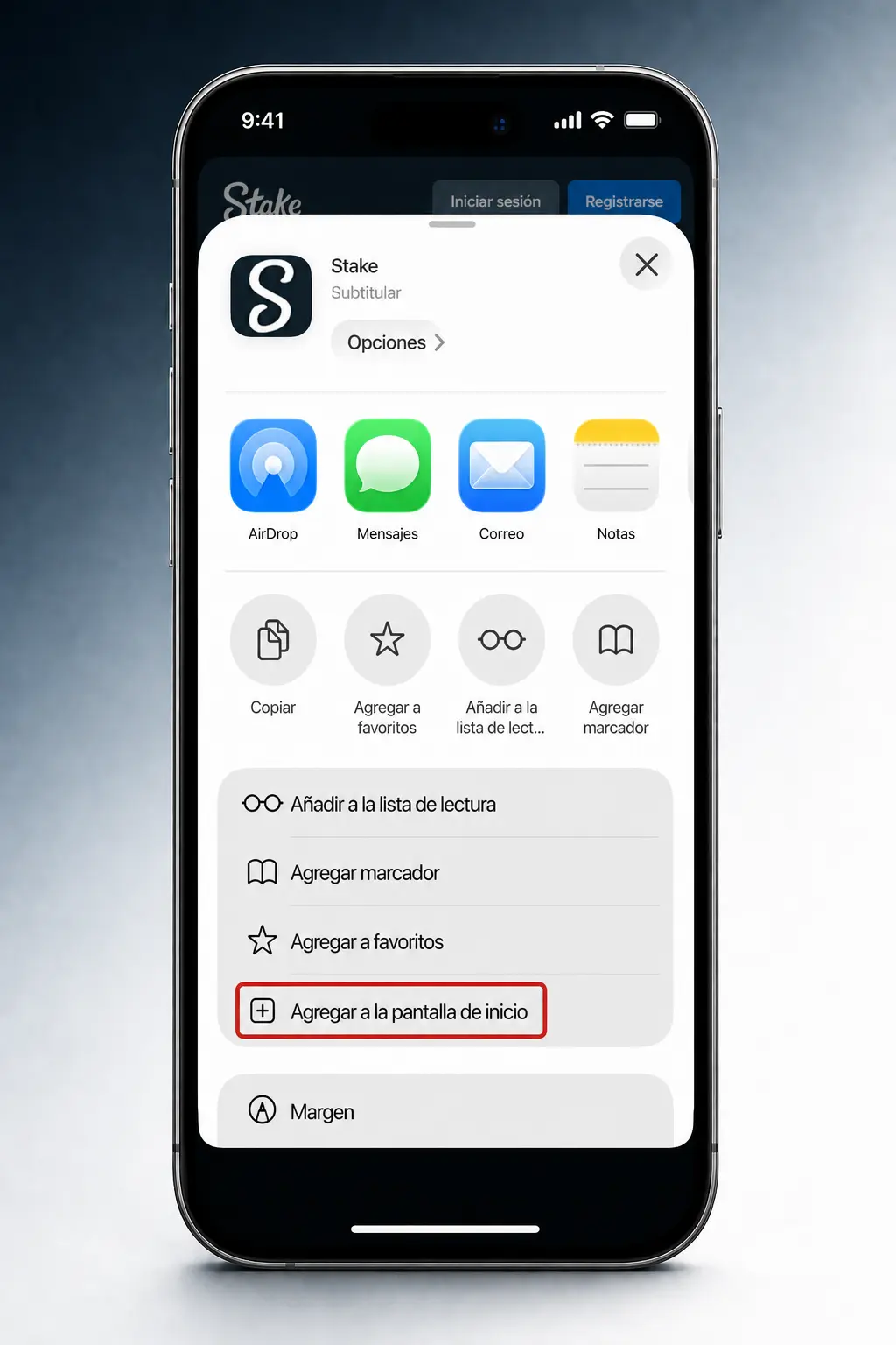 Descarga la app Stake para iOS mediante acceso directo desde Safari, sin usar la App Store.