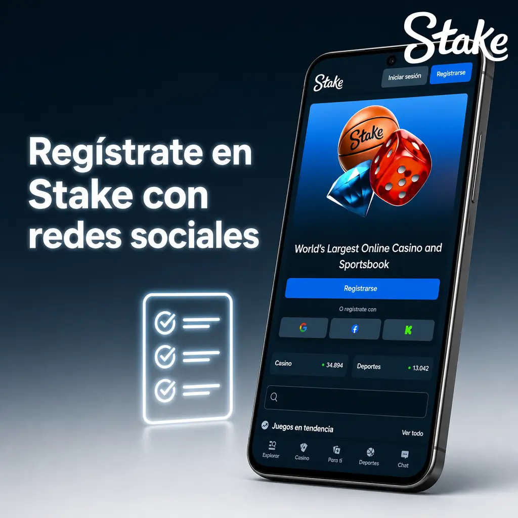 Registro en Stake usando redes sociales como Google o Facebook para acceder a la plataforma rápidamente.