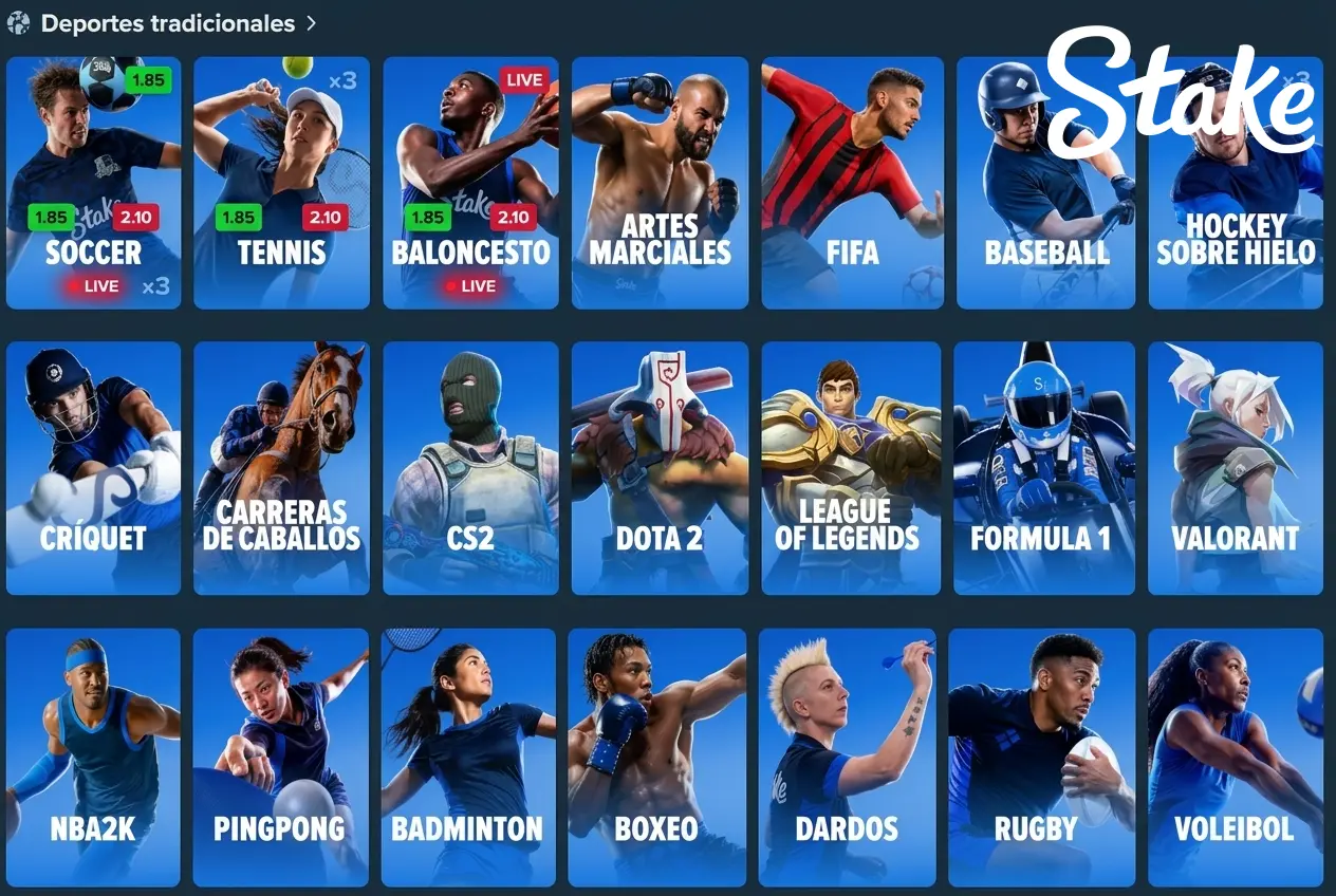 Apuestas en deportes tradicionales en Stake: fútbol, NBA, NFL, tenis, críquet, boxeo, MMA, F1 e hípica